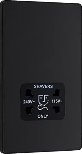 Image of BG Electrical Dual Voltage Shaver Plug Socket, Electric Toothbrush Charger Socket for Bathrooms, Screwless Front Plate, Round Edges, Evolve, 2-Pin, Matt Black, 115V / 240V, PCDMB20B