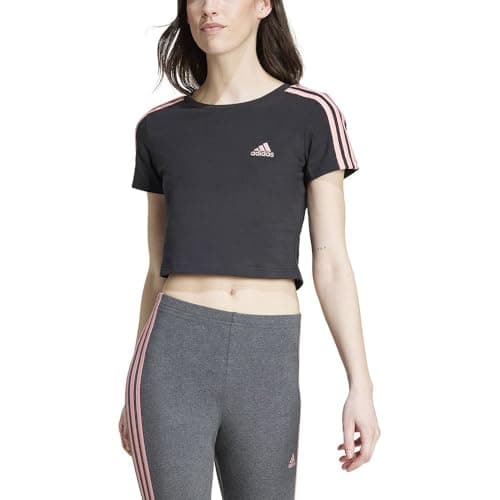 Image of adidas Women's Essentials 3-Stripes Crop Tee, Black/semi Pink Spark, L