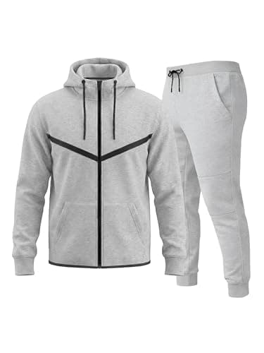 Image of Love My Fashions® Men’s Tracksuit Full Sleeve Contrast Fleece Top & Bottom Cord Set Zipper Hood Jogging Suit Set Plus Sizes