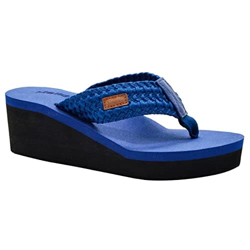 Image of MALIDA Womens Wedge Arch Support Flip Flops Cushion Soft Rubber Midsole Platform Thong Sandals with Rubber Sole, Blue, 6 UK