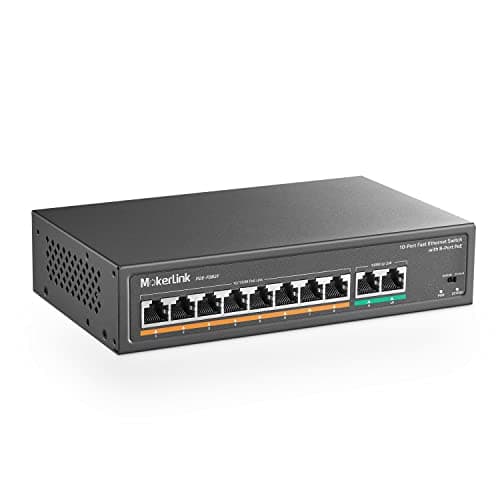 Image of MokerLink 10 Port PoE Switch with 8 Port PoE+, 2 Fast Ethernet Link, 100Mbps, 120W 802.3af/at PoE, Fanless Plug & Play Network Switch