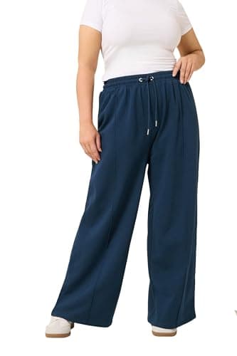 Image of Yours Curve Blue Wide Leg Joggers - Women's - Plus Size Curve