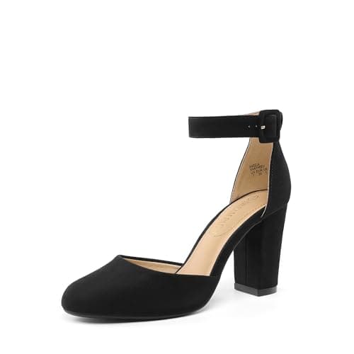 Image of DREAM PAIRS Womens High Heels Closed Toe Court Shoes Block Ankle Strap Ladies Sandals for Wedding,Size 5.5,Black/Suede,Angela