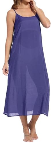 Image of Leegolucky Ladies Cotton Silk Long Slip Dress Camisoles Full Slips For Under Dress Nightgowns Camis Dress Petticoat (Blue,L)