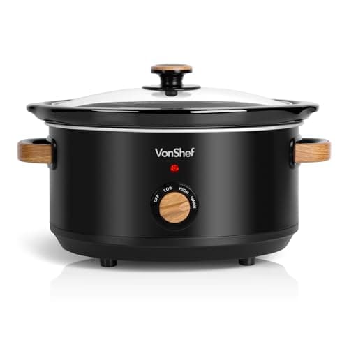 Image of VonShef Slow Cooker 3.5L - Nordic Design Large Slow Cooker with Removable Non-stick Ceramic Bowl, Tempered Glass Lid, 3 Heat Settings & Keep Warm Function & Cool Touch Handles - Fika Range