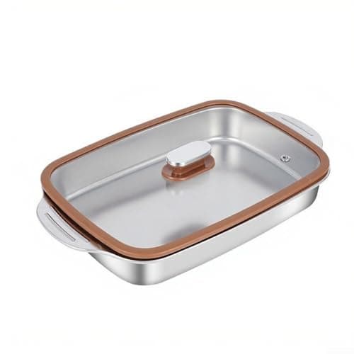Image of Grilled Fish Platter, 45x27x5.5cm Stainless Steel Rectangular Baking Tray, Open Flame and Induction Compatible, Rust Resistant Design for Outdoor Grilling and Home Kitchen Cooking(45 shallow+ lid)