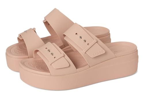 Image of Crocs Women Sandal,Brooklyn Buckle Low Wedge,Pink Caramel,7 UK Women