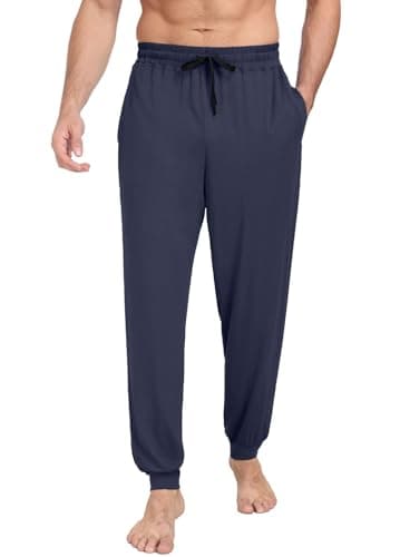 Image of PrinStory Mens Pyjama Bottoms Knit Pjs Bottoms Soft Men Pyjama Pants Comfy Lounge Pants With Pockets Pyjamas Trousers (Navy Blue, M)