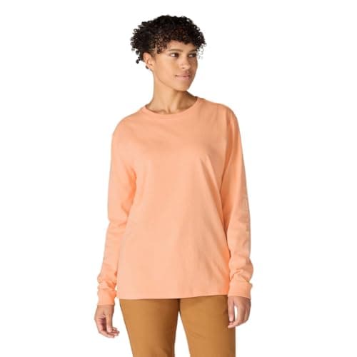 Image of Carhartt Women's Loose Fit Heavyweight Long-Sleeve Logo Sleeve Graphic T-Shirt, Coral Reef, XS