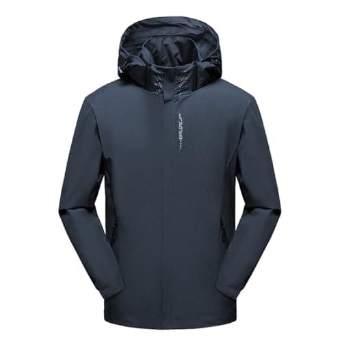 Image of Ynport Crefreak Mens Outdoor Waterproof Jacket Lightweight Rain Coat Windproof Walking Jacket Hooded Moutain Jacket,Perfect for Everyday Wear and Outdoor Adventures, Blue, XXL