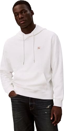 Image of Calvin Klein Men’s Terry Badge Hoodie, White (Bright White), L