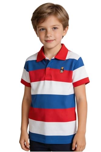 Image of Coralup Kids Boys Short Sleeve Polo Shirt Summer Stripe T- Shirt Lapel Cotton Tops for Children 12-13 Years
