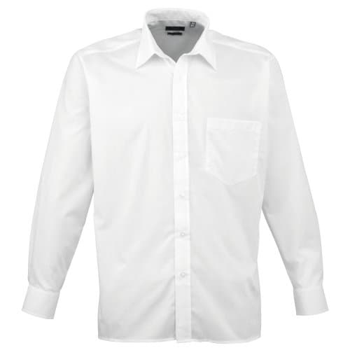 Image of Premier Mens Long Sleeve Formal Plain Work Poplin Shirt (18) (White)