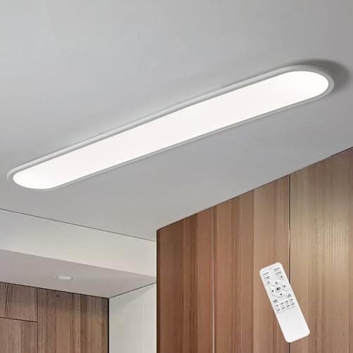 Image of Oninio LED Ceiling Light Dimmable Modern Linear Ceiling Lamp 120cm Ultra-Thin Flush Mount Ceiling Light for Living Room Bedroom Kitchen, White 51W