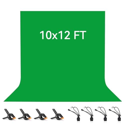 Image of Green Screen Backdrop 3x3.6 M/10x12 FT, Vevelux 100% Polyester Photography Background with 4 Spring Clamps & 4 Anti-Wrinkle Backdrop Clips Foldable Green Screen for Studio Photo Video Shooting
