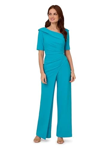 Image of Adrianna Papell Womens Knit Crepe Jumpsuit, Bel Air Blue, 20