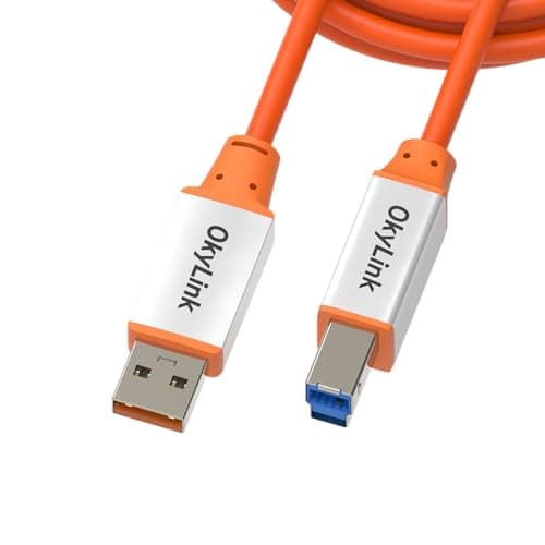 Image of OkyLink USB 3.2 Gen 2 (10Gbps) A to B Cable – 3Ft (1 M), Passive, High-Speed Data, Aluminum Shell, Orange