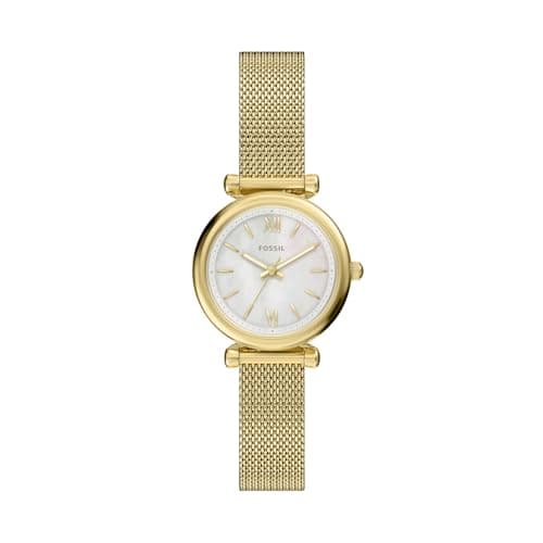 Image of Fossil Carlie Watch for Women, Gold Tone Quartz Three Hand Movement with Stainless Steel Strap,French Pale Gold