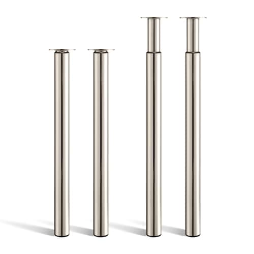Image of Toemics 4 Pcs Breakfast Bar Legs 710-1100mm Height Adjustable Table Leg Metal Kitchen Worktop Leg Furniture DIY Dining Table Legs with 60mm Diameter Nickel Brushed