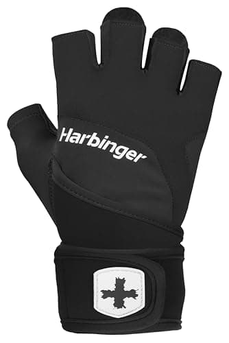 Image of Harbinger Training Grip Wristwrap Gloves, Heavy lifting gloves for more palm protection and wrist stability, Unisex, Black, M