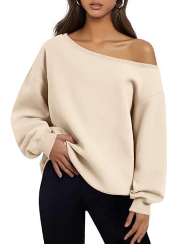 Image of INFITTY Womens Off The Shoulder Tops Fall Casual Long Sleeve Oversized Pullover Sweatshirts Winter Clothes Apricot