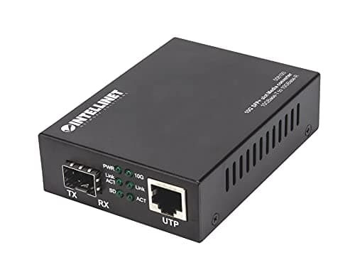 Image of Intellinet 508193 10GBase-T to 10GBase-R Media Converter, 1 x 10 GB SFP+ Slot, 1 x 10GB RJ45 Port, Black