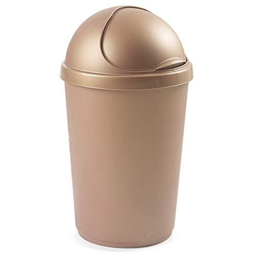 Image of Whitefurze 50L Swing Top Bullet Bin Plastic Kitchen Household Rubbish Recycling Waste Bin Dustbin, Rose Gold