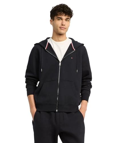 Image of Tommy Hilfiger Men's Medium Weight Fleece Full Zip Up Hoodie Sweatshirt, Desert Sky, M