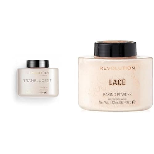 Image of Revolution Beauty London, Loose Baking Powder, Prolongs Makeup Wear, Setting Translucent, For All Skin tones, 32g & Loose Baking Powder, Prolongs Makeup Wear, Setting Lace, For Light Skin tones, 32g