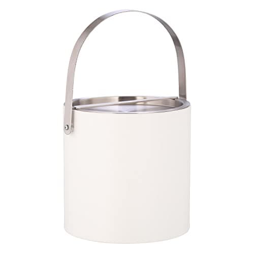 Image of Kraftware 60428 Sydney 3qt Ice Bucket with Brushed Chrome Arch Handle & Bridge Cover: White 3 Quart, Leatherette