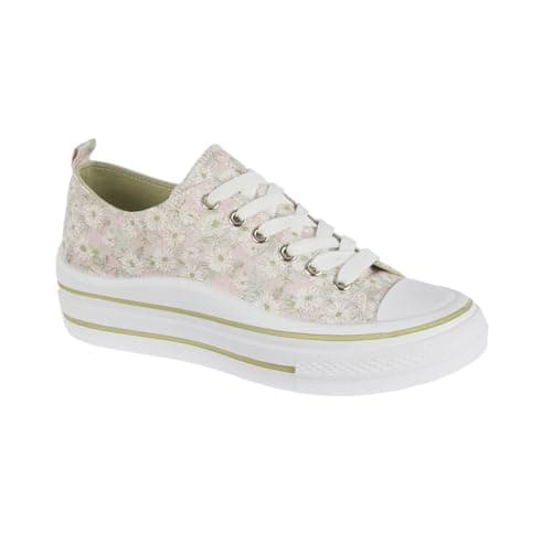 Image of Urban Jacks Ladies Lace Up Platform Sole Canvas Baseball Sneakers 4-8 (Pink Floral, UK Footwear Size System, Adult, Women, Numeric, Medium, 5)