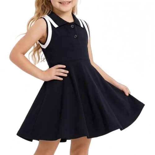 Image of WISREMT Little Girls Summer Dress, Active Sport Dress for Tennis Golf, Kids Soft School Uniform, Sleeveless Polo Dresses for Casual Holiday, Girls' Pleated Flare Sundress Size 3 4 5 6 7 8 Years