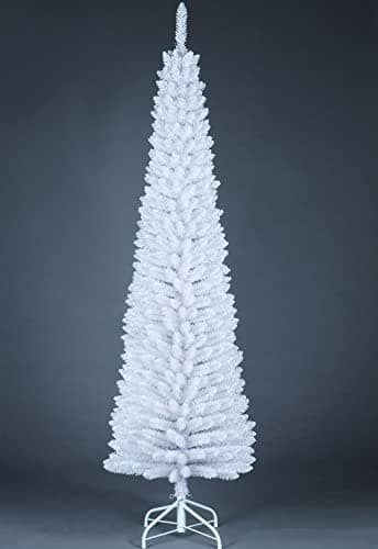 Image of 8Ft/2.4m Slim Christmas Tree Artificial White Pencil Tree 828 Pointed Tips, Metal Stand, Holiday Home Decorations