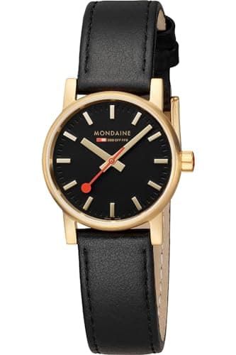 Image of Mondaine Evo2 MSE.30120.LB Womens Watch 30mm - Official Swiss Railways Wrist Watch Black Leather Strap 30m Water Resistant Sapphire Crystal
