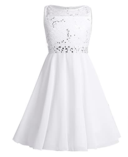 Image of CHICTRY Kids Girls Sparkle Belt Sequin Lace Flower Girl Bridesmaid Wedding Party Dresses Ivory 9-10 Years