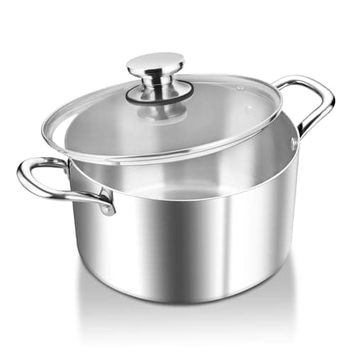 Image of HaWare 5.8L Stock Pot, Tri-Ply Stainless Steel Soup Pot with Visible Lid, 24cm Cooking Induction Stockpot for Pasta/Meat/Soup, Suit for All Kitchen Stove Top, Healthy & Non Toxic, Easy Clean
