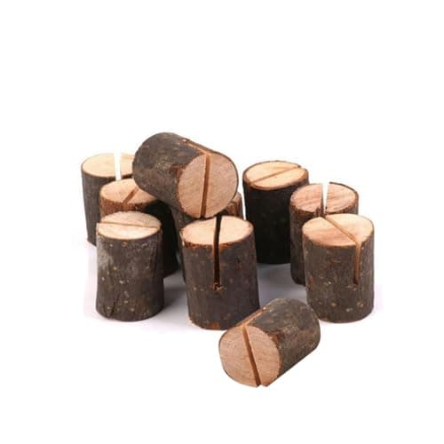 Image of SEWACC 12pcs Wooden Bark Memo Holders Rustic Log Slice Photo and Place Card Stands for Weddings Parties and Home Decor Versatile Table Number Note Clip Holders