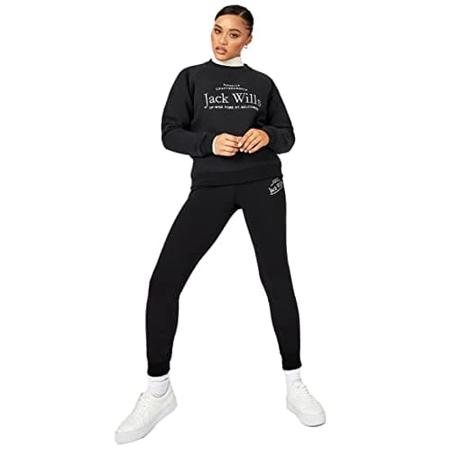 Image of Jack Wills Womens Hunston Graphic Crew Neck Sweatshirt Sweater T Shirt Top Black 10 (S)