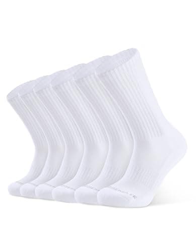 Image of CLOSEMATE Mens Socks Crew Sport Socks for Men Cushioned Cotton Wicking Breathable Non Slip Winter Athletic Socks for Performance Training Hiking Walking Work Socks 6 Pairs（6 White, Size L