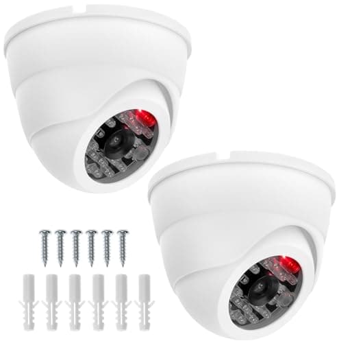 Image of QWORK® 2PCS Dummy Fake Surveillance Security CCTV Dome Cameras with LED Blinking for Home Protection, Indoor/Outdoor Use, White