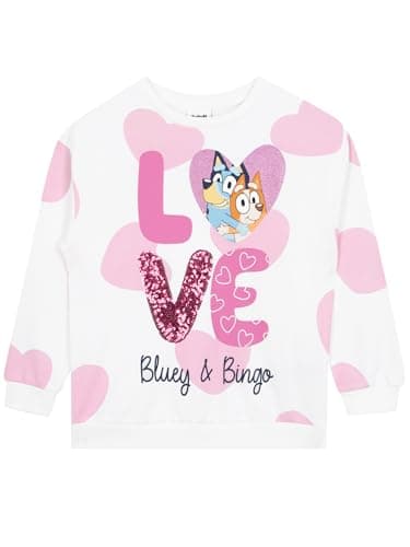 Image of Bluey Sweatshirt | Girls Sweatshirt With Sequins | 100% Cotton Girls' Sweatshirts | White 2-3 Years