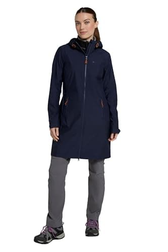 Image of Mountain Warehouse Iona Womens Longline Softshell - Water-resistant Rain Jacket with Adjustable Hood - Best for Spring Summer, Walking, Outdoors, Hiking & Trekking Navy Women's Size 14
