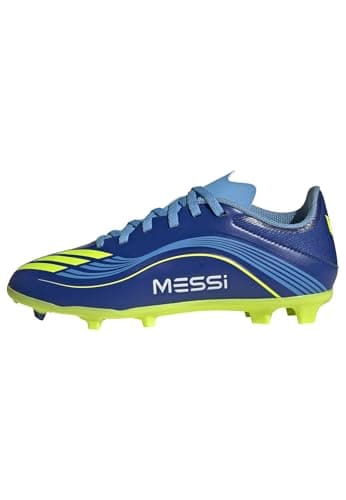 Image of adidas Unisex Children's F50 Messi League Firm Ground/Multi Ground Football Boots Kids, Royal blue, sun yellow, semi blue, luminous, 4 UK