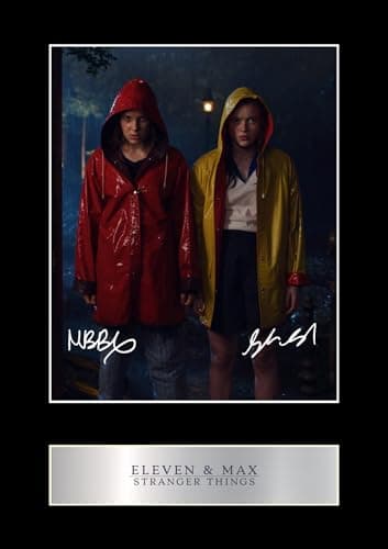 Image of Pre Printed Signature Signed Eleven & Max Stranger Things Mounted Photo Display #1 Printed Autograph Picture 10x8 Inch Mount