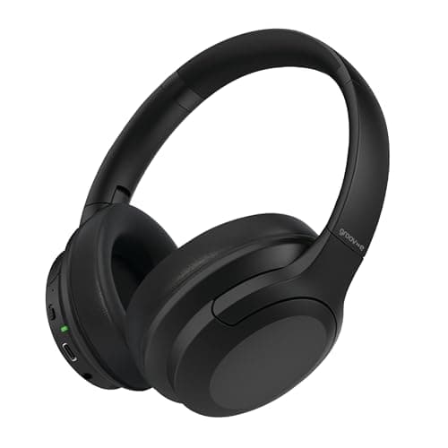 Image of groov e Rhythm Wireless Headphones - Active Noise Cancelling Headphones with 32Hrs of Audio Playback - Bluetooth & 3.5mm Audio Jack - Black