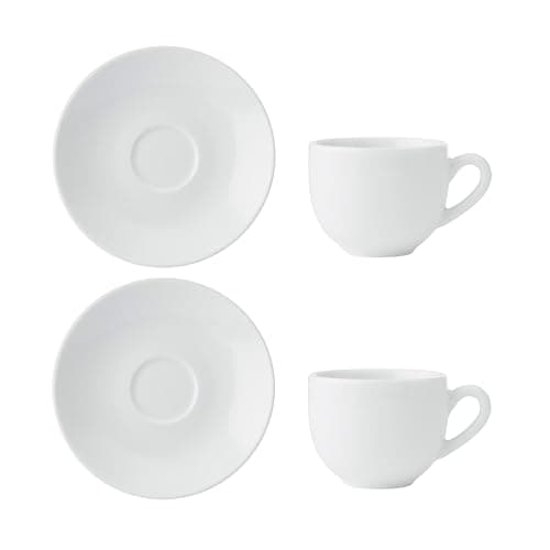 Image of MIKASA Chalk Set of 2 Porcelain Espresso Cups and Saucers, 90ml, White