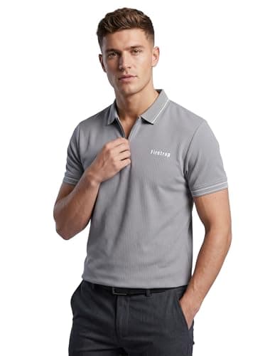 Image of Firetrap Mens Designer Polo T Shirt 1/4 Zip Quarter Zip Textured Cotton Collared Top with Short Sleeves Grey S