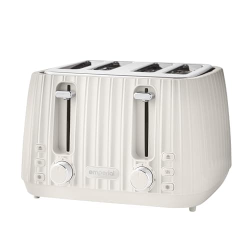 Image of Emperial Flow 4 Slice Toaster | Extra Wide Slots, High Lift Lever, Adjustable Browning, Defrost, Reheat, Removable Crumb Tray | High Gloss Grooved Design | 1600W