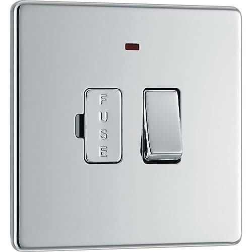 Image of BG Electrical Switched Fused Connection Unit with LED Power Indicator, Fused Spur Switch, Double Pole, Screwless Front Plate, Slim Profile, Premium Flatplate, Polished Chrome, 13A, FPC52