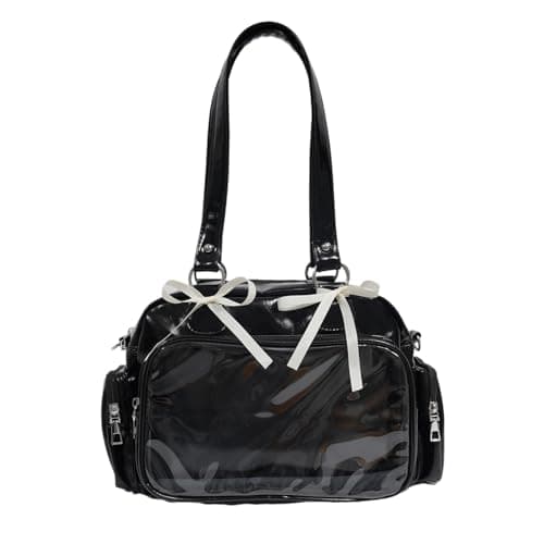 Image of lmoikesz Unique Transparent Ita Bag Japanese School Handbag PU Crossbody Bags with Adjustable Strap, Uniform JK Shoulder Bag for Students Anime DIY Cosplay Daily Use, Black
